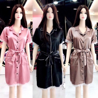 Đầm pijama lụa phối ren