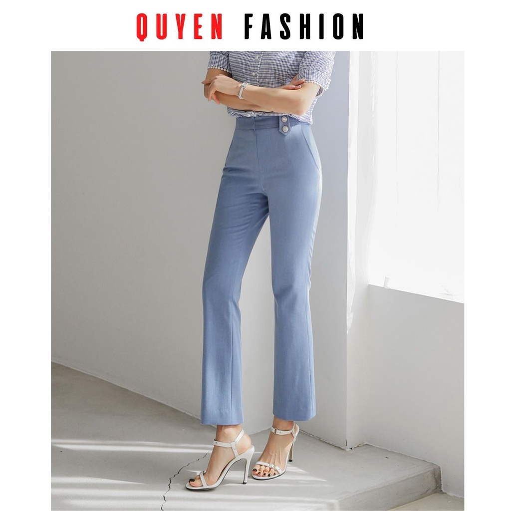 Quần tây công sở nữ màu xanh pastel đính 2 khuy trang trí, kiểu suông đứng trẻ trung, thanh lịch KQ140