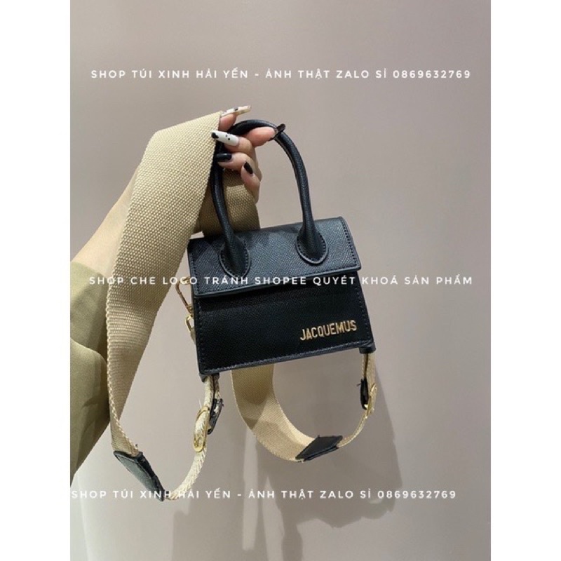 Túi đeo chéo Jacquemus mini size 15 nhỏ nhắn đáng yêu dành cho nữ, bản 2 dây có dây da và dây cải dệt như hình