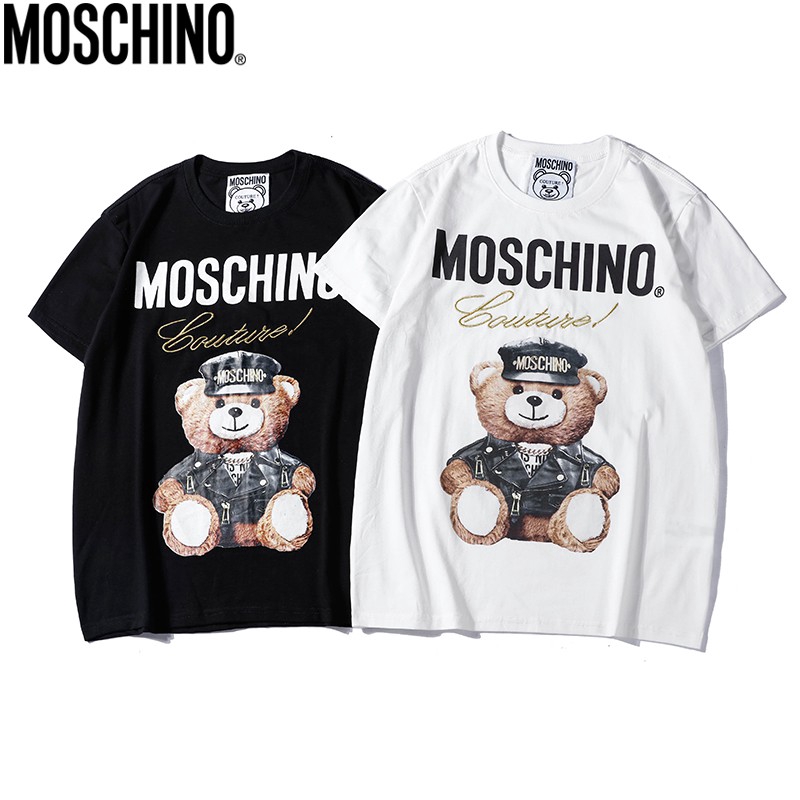 Áo thun ngắn tay in hình gấu moschino