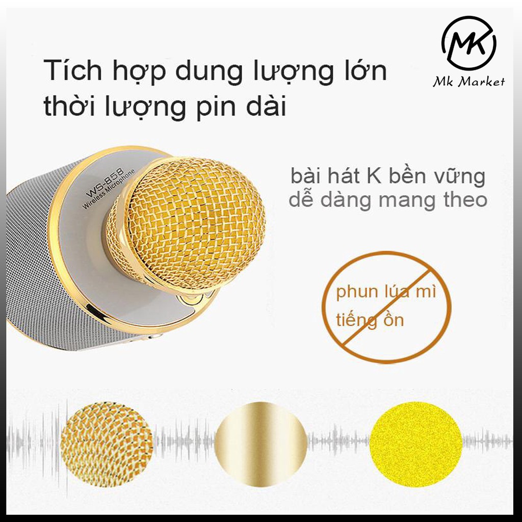 [CHÍNH HÃNG] Mic hát karaoke bluetooth WS 858 - Karaoke cầm tay mini