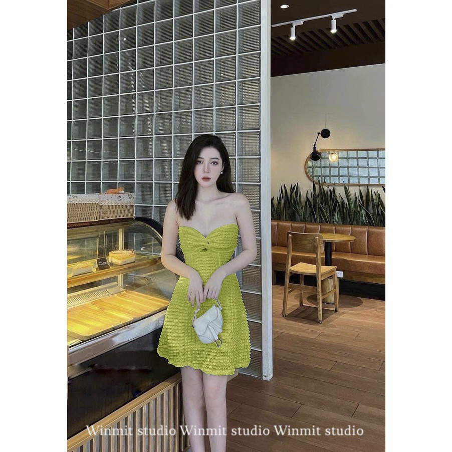 Đầm 2 dây bún xốp xoắn ngực dáng xòe nhẹ có dây kéo sau cực hot , chất thun xốp dày dặn