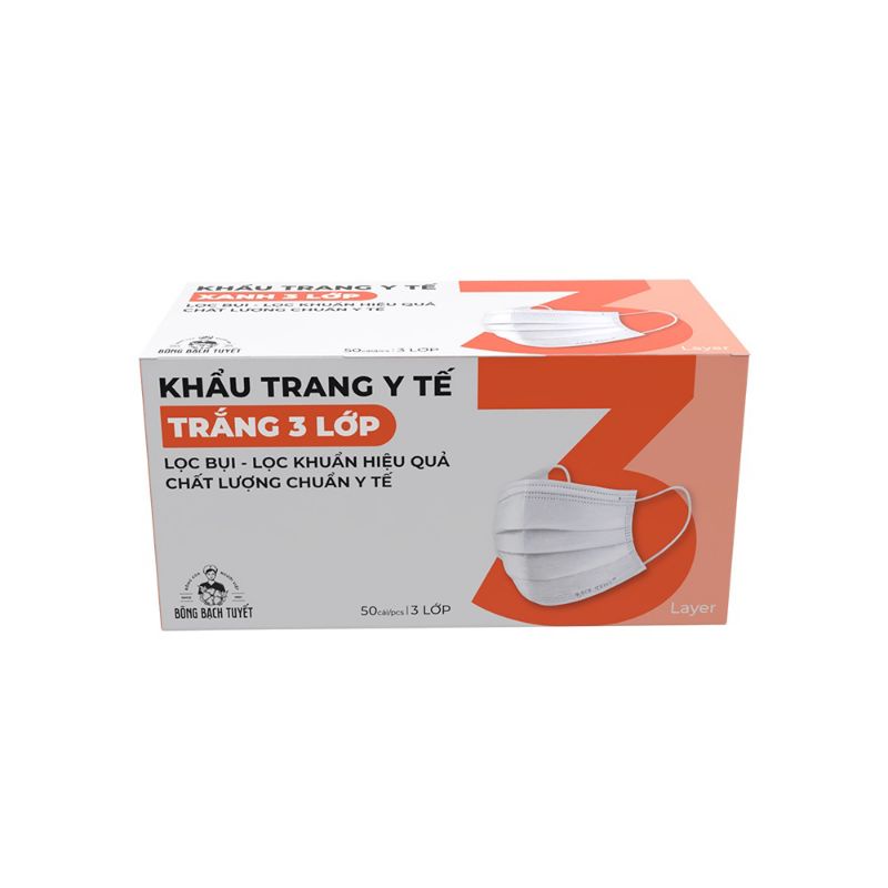 Combo 3 hộp khẩu Trang Bông Bạch Tuyết 3 lớp màu trắng.