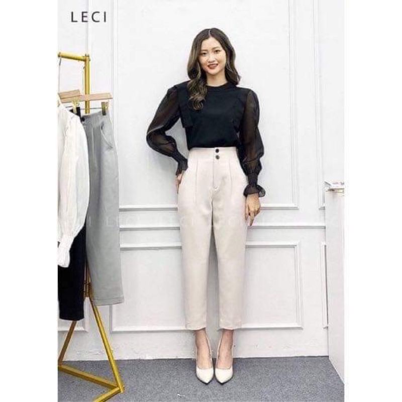 Quần công sở nữ lưng cao cạp liền quần tây nữ 2 khuy màu đen mặc đi học đi làm công sở cực xinh