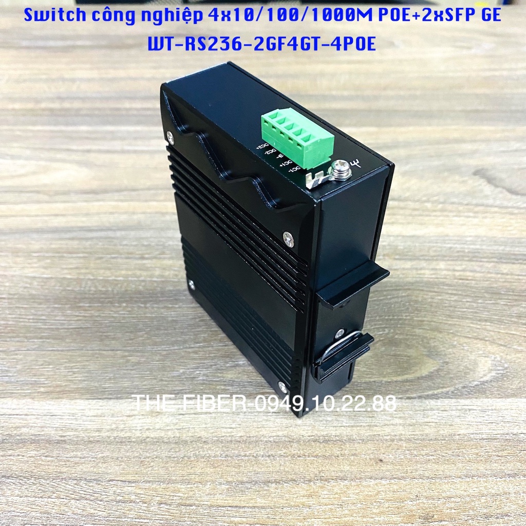 Switch công nghiệp 4x10/100/1000M POE AT + 2 SFP Slot GE, DIN Rail, Dual DC Power 48-57VDC, P/N:WT-RS236-2GF4GT-4POE