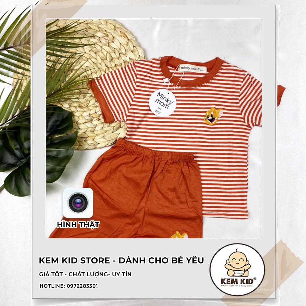Bộ Minky Mom kẻ sọc hoạt hình, vải thun lạnh siêu mát, mềm mịn thấm hút mồ hôi cho bé