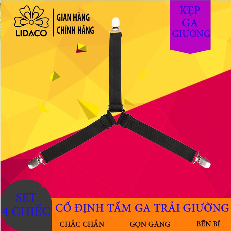 Kẹp ga giường có lớp đệm caosu Lidaco cố định ga giường chống xê dịch chất liệu inox không gỉ set 4c