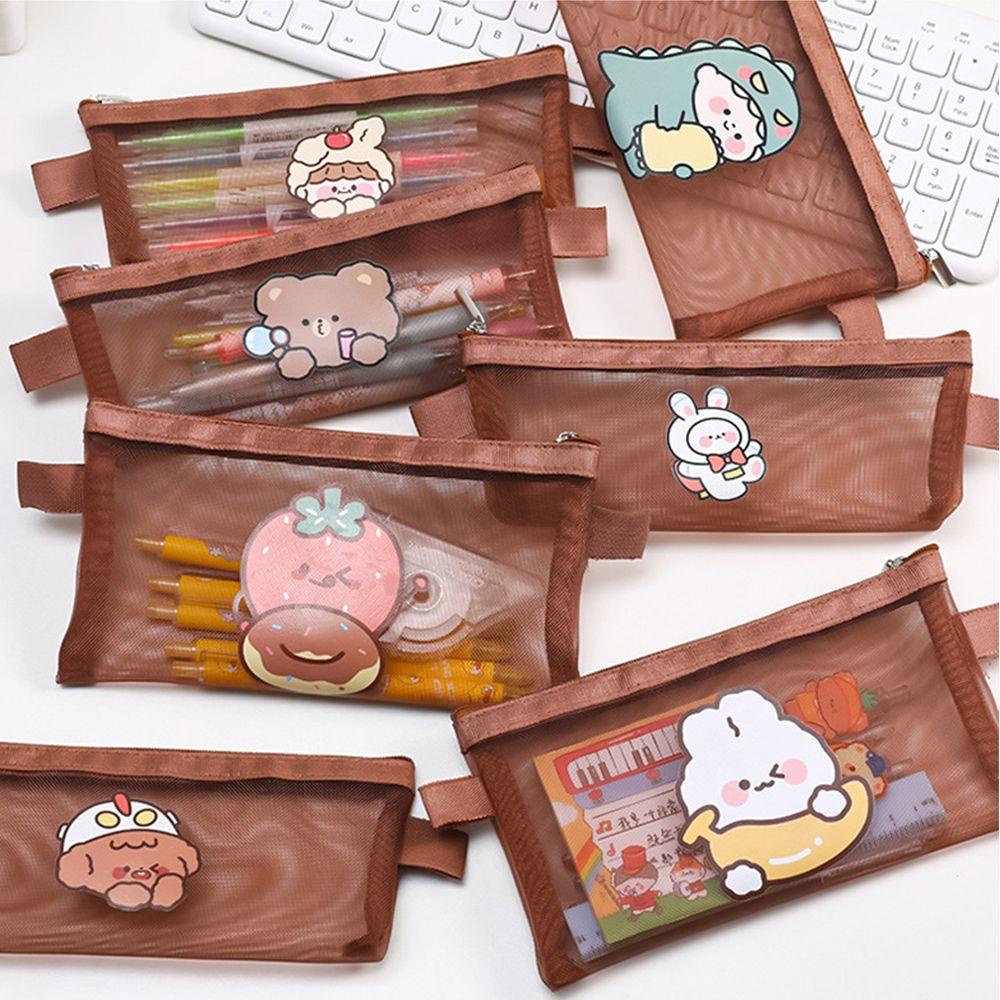 Túi Lưới Đựng Bút / Mỹ Phẩm Sức Chứa Lớn Hình Gấu Dễ Thương