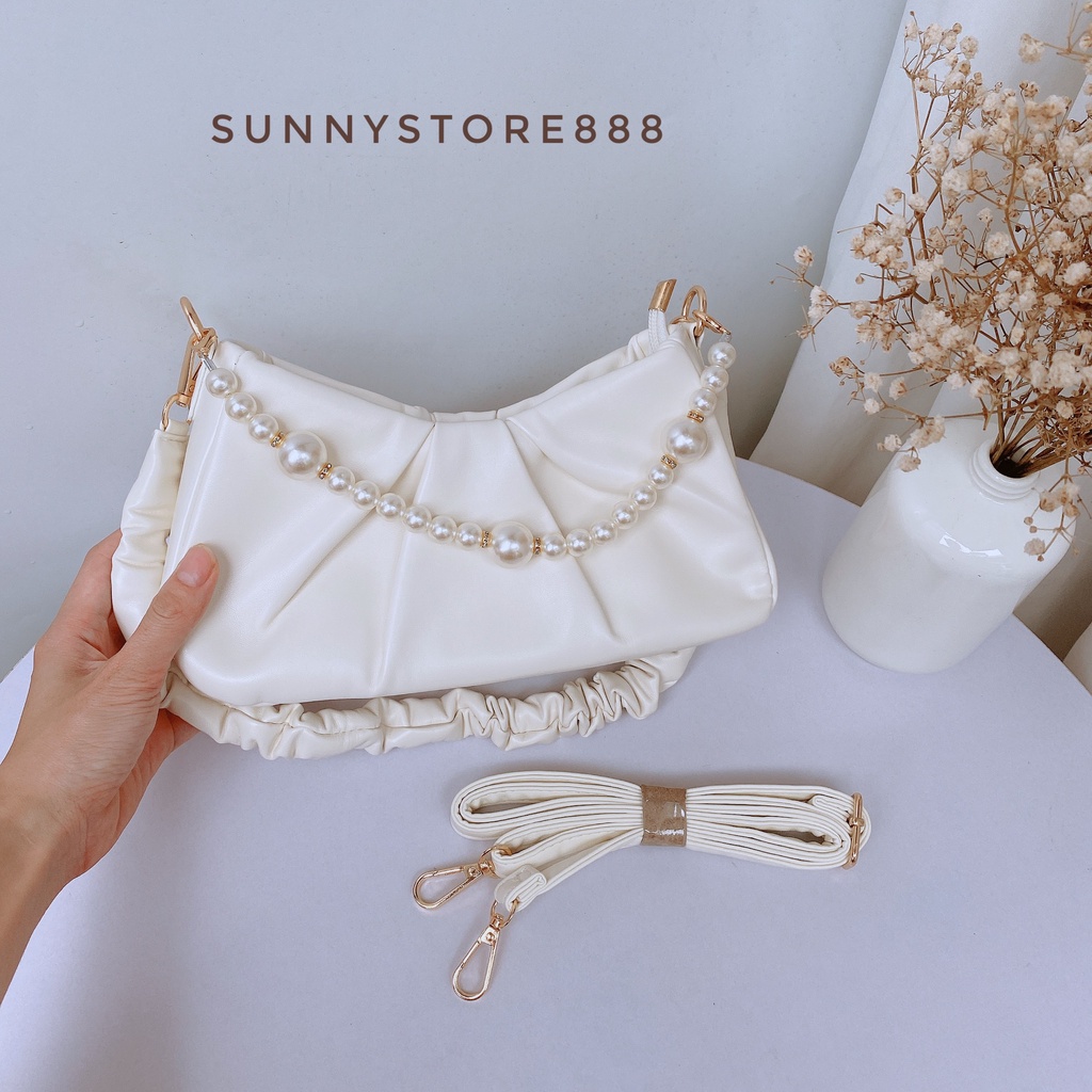 Túi kẹp nách nhún đeo được 2 kiểu tặng kèm dây ngọc/dây ruy băng S118