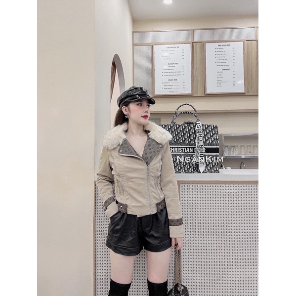 Áo da nhung lót lông pha cổ áo Lv  hàng QCL1