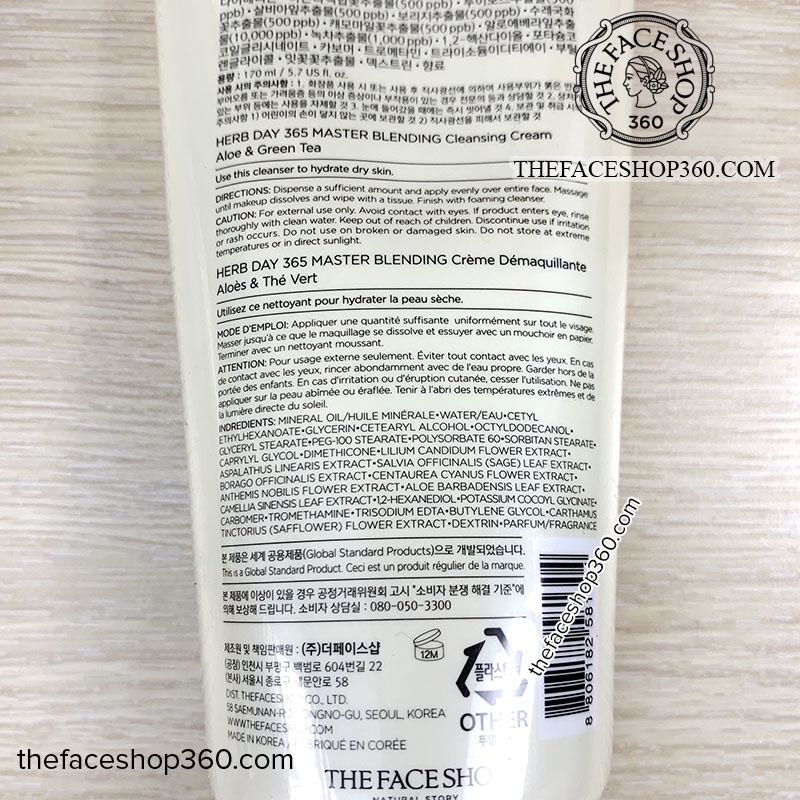Kem tẩy trang Herb Day 365 Master Blending Cleansing Cream The Face Shop