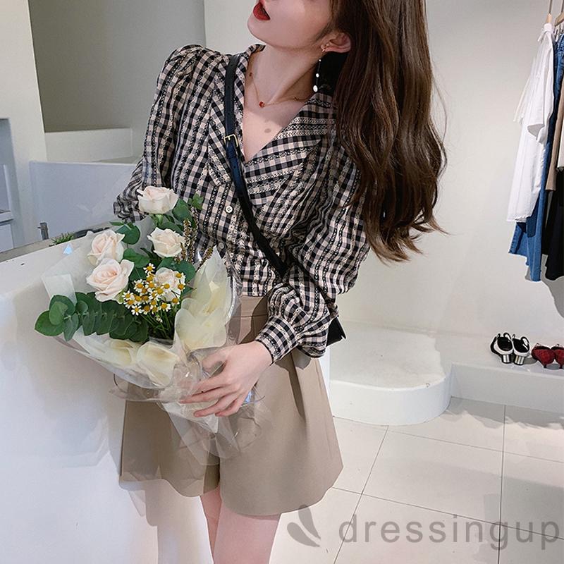 Áo Sơ Mi Họa Tiết Ca Rô Dài Tay Thời Trang Nữ Thanh Lịch