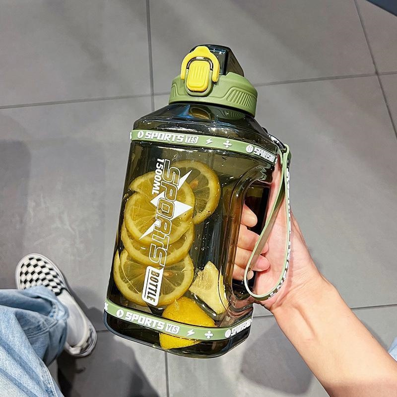 Bình Nước Thể Thao Silicone Ống Hút Nước Bottle1.5 Lít/2.3 Lít Lớn Chai Di Động Du Lịch Bình Thể Thao Thể Dục Cốc WHIT
