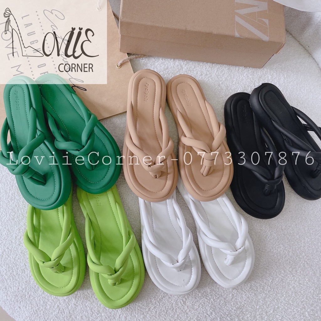 DÉP ĐẾ XUỒNG LOVIIE CORNER - DÉP NƯ THỜI TRANG - DÉP LÊ QUAI XOẮN DA MỀM - DÉP BÁNH MÌ NỮ XỎ NGÓN - D220845