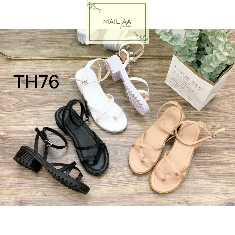 Sandal gót vuông 3 phân MAILIAA quai xỏ ngón chiến binh đế răng cưa chống trượt