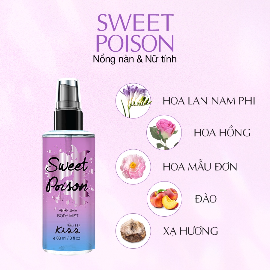 Xịt Thơm Toàn Thân Hương Nước Hoa Malissa Kiss Hương Sweet Poison 88ml