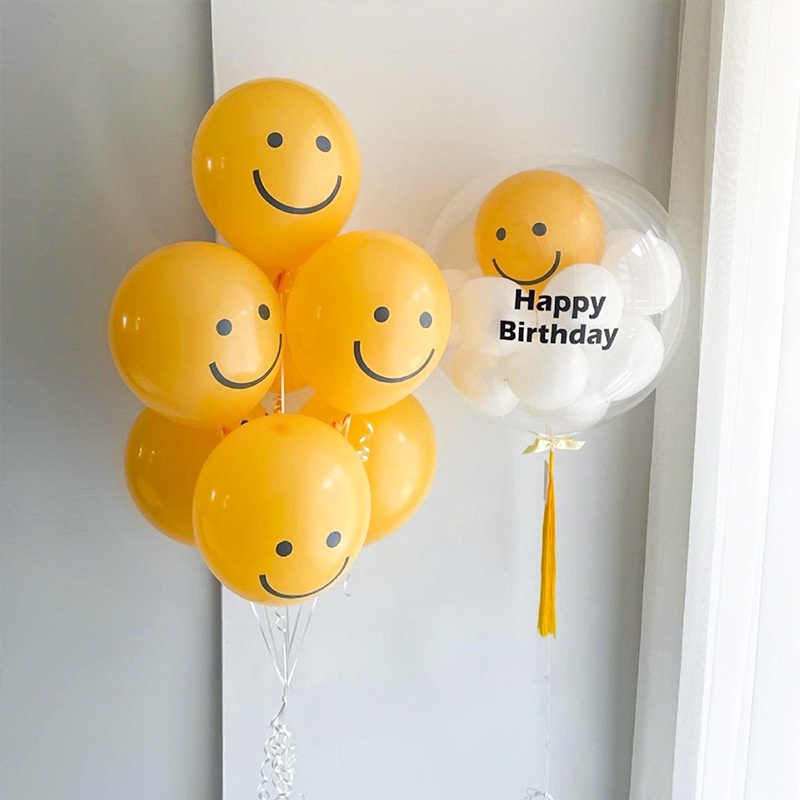 Set 10 Bong Bóng 12inch Hình Mặt Cười Màu Vàng Phong Cách Hàn Quốc Dùng Trang Trí Tiệc Sinh Nhật