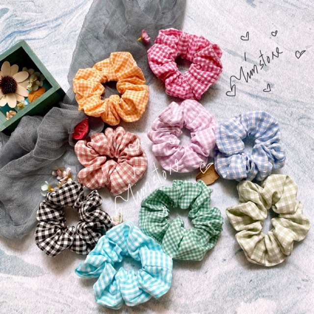 { Ảnh thật} SCRUNCHIES CARO VẢI ĐẸP- CỘT TÓC THỜI TRANG NỮ