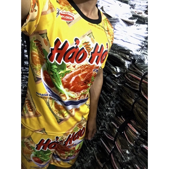 Bộ thun áo nam nữ mì tôm hảo hồng bộ thể thao nam ngắn tay đồ bộ gia đình