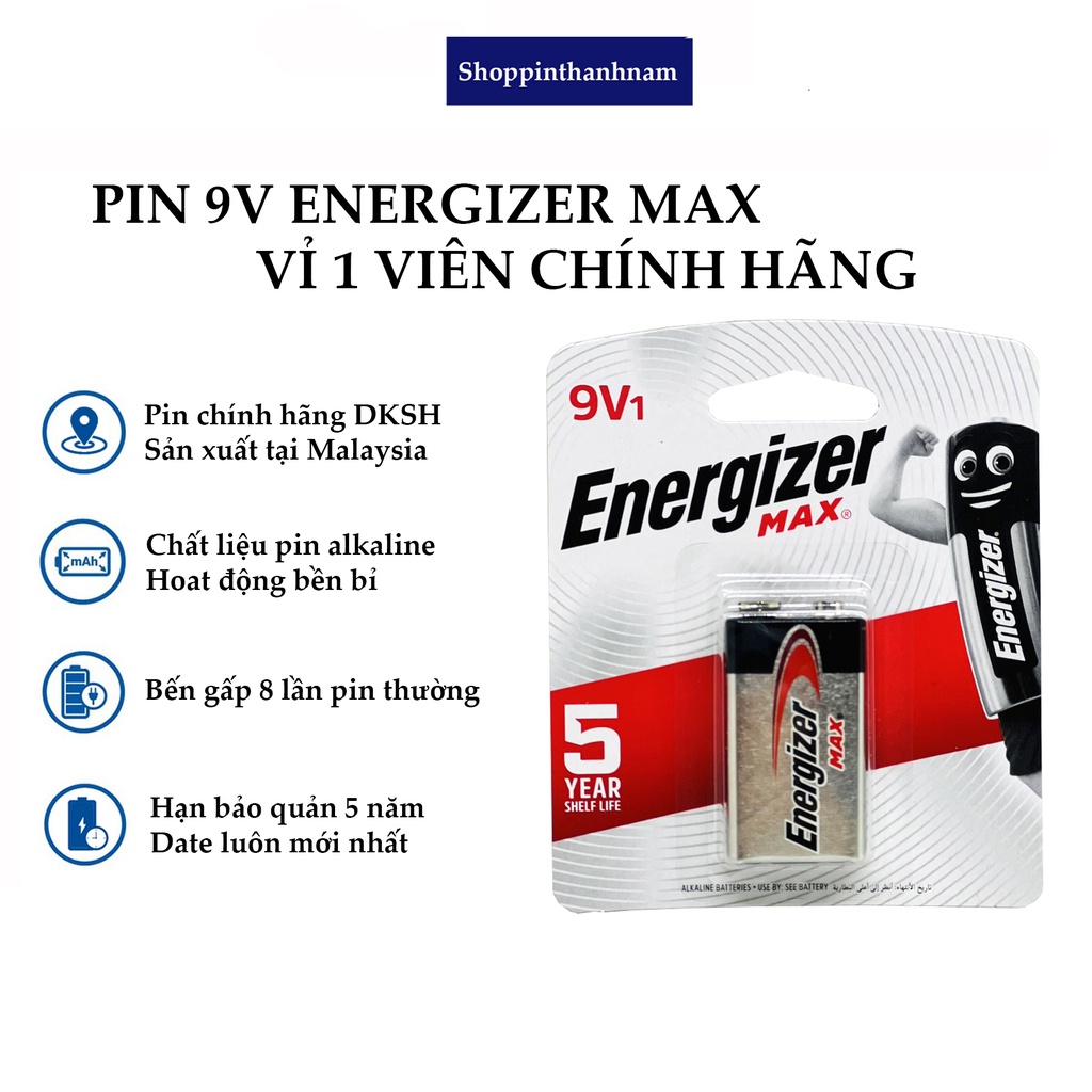 Pin 9V Energizer max 522-BP1 vỉ 1 viên chính hãng