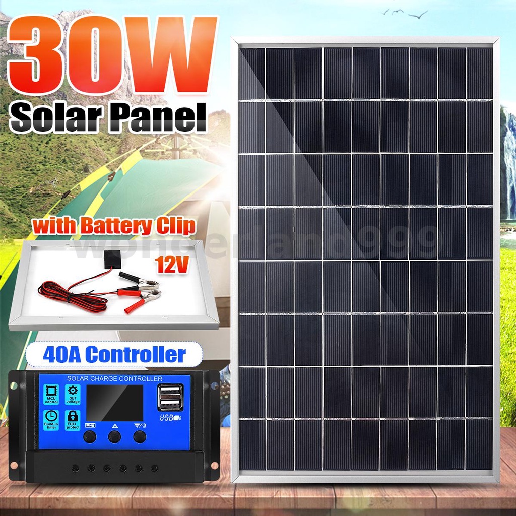 Tấm Pin Năng Lượng Mặt Trời 30W 12V + Bộ Điều Khiển 40A
