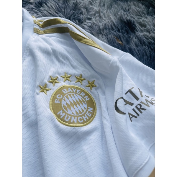 Set Bộ quần áo bóng đá clb fc bayern munchen sân khách áo trắng quần trắng chất vải gai mịn mùa giải 2022 2023