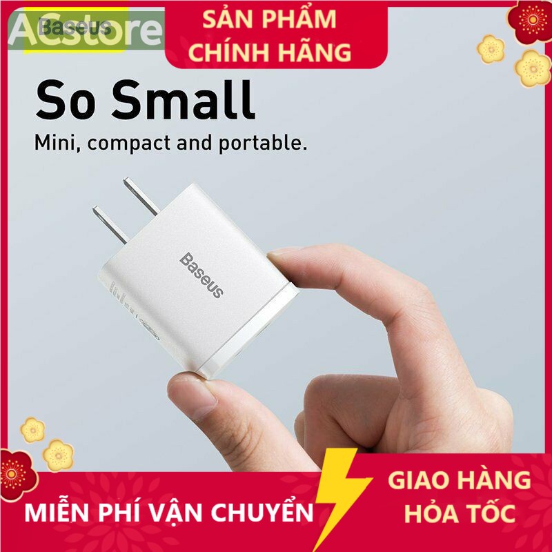 Củ sạc nhanh 20w cho   samsung xiaomi oppo đầu sạc typec và usb qc 3.0 thiết kế nhỏ gọn - Baseus 20w 2 Cổng ACstore