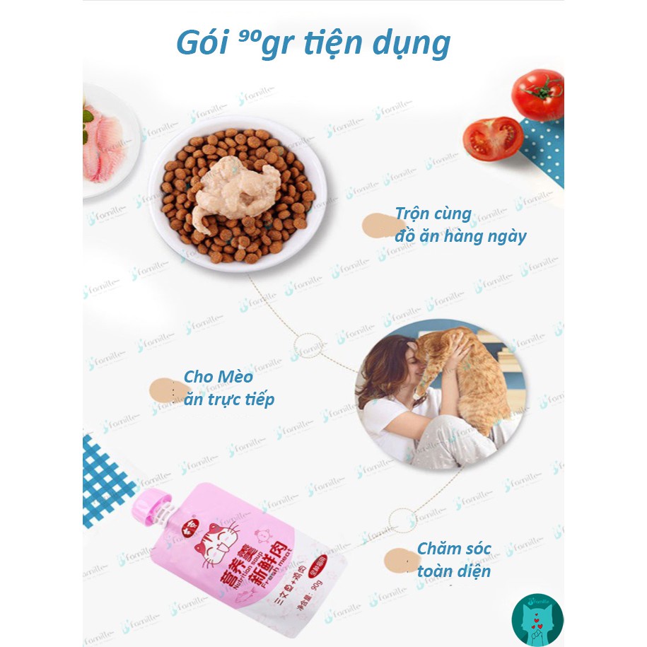 [NẮP XOÁY]Thức Ăn Ướt Dạng Súp JFamille, Pate Cho Mèo, Cung Cấp Độ Ẩm, Cải Thiện Hệ Tiêu Hóa. Gói 90gr - JF45