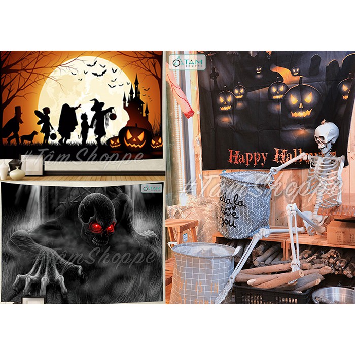 Tranh vải Halloween treo tường nhiều kiểu 130x150cm TRANH-21 tan