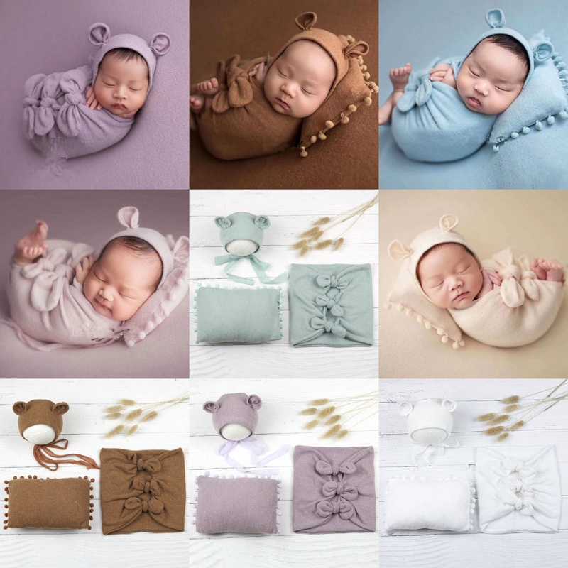 Set 3 khăn quấn và nón chụp ảnh cho bé sơ sinh