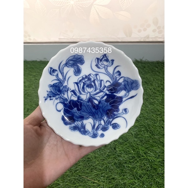 Đèn dầu men lam phụ kiện đồ thờ gốm sứ Bát Tràng