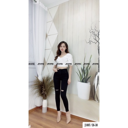 Quần Jean Nữ Skinny - Quần Bò Ôm Lưng Cao Màu Đen J1007 - Jeany