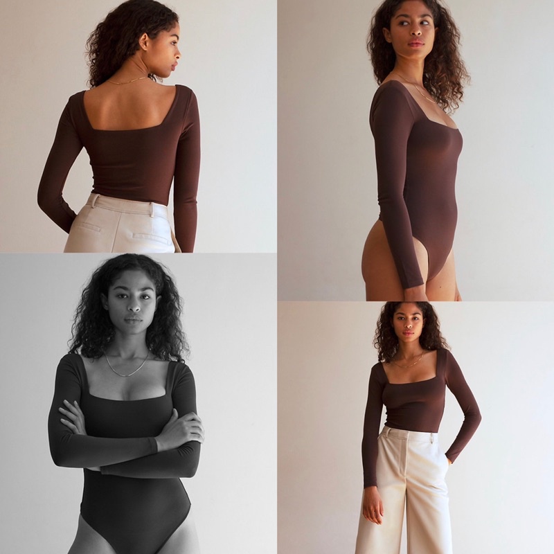 Bodysuit Tay Dài Chất Thun Cotton Co Dãn Trơn Lọt Khe Hàng Xuất Xịn Phối Quần Cạp Cao