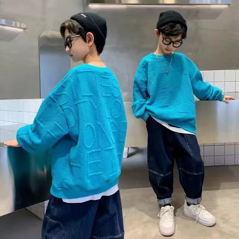 Áo Hoodie Tay Dài Màu Trơn In Chữ Phong Cách Hàn Quốc Thời Trang Xuân Thu Cho Bé Trai Và Gái