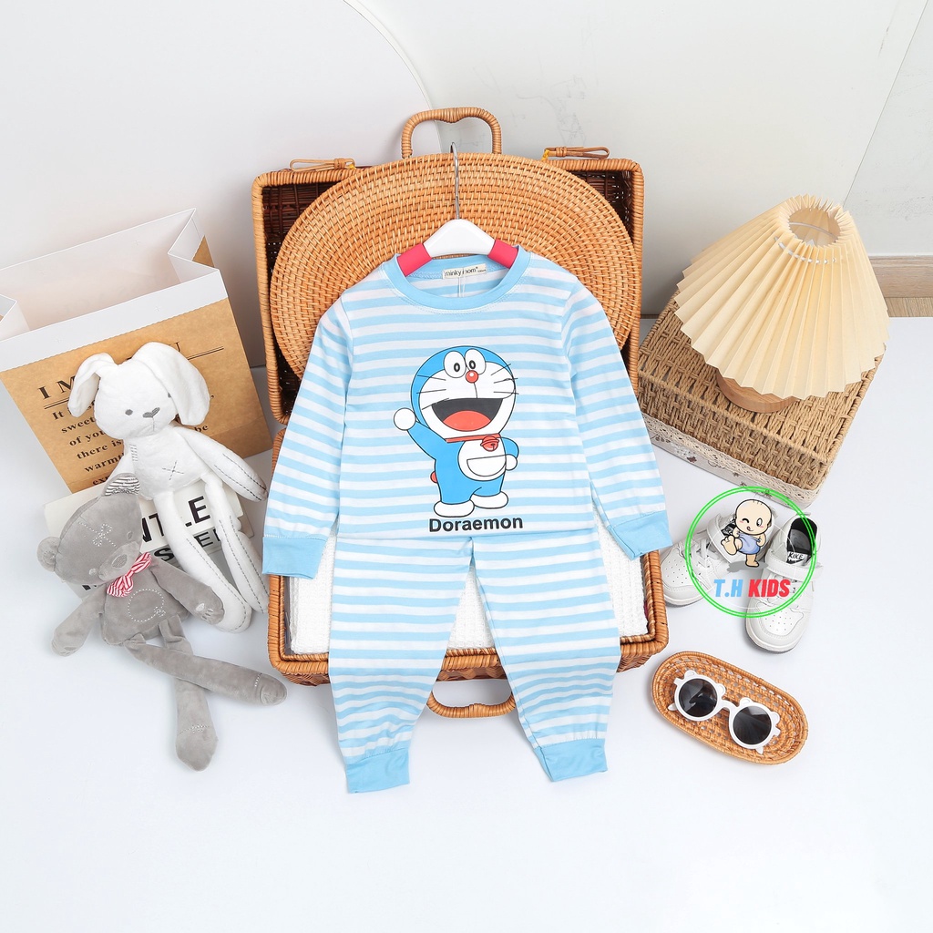 [Bé 10-27kg] Bộ Dài tay thun lạnh sọc dệt Đôremon Minky Mom mềm mịn cho bé trai bé gái từ 10-27kg