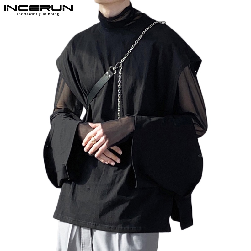 Áo thun INCERUN tay lỡ cổ tròn xẻ tà thời trang cho nam