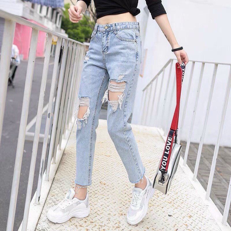 Quần baggi jean nữ màu xanh, chất jean cotton phong cách bụi trẻ trung luty ms419