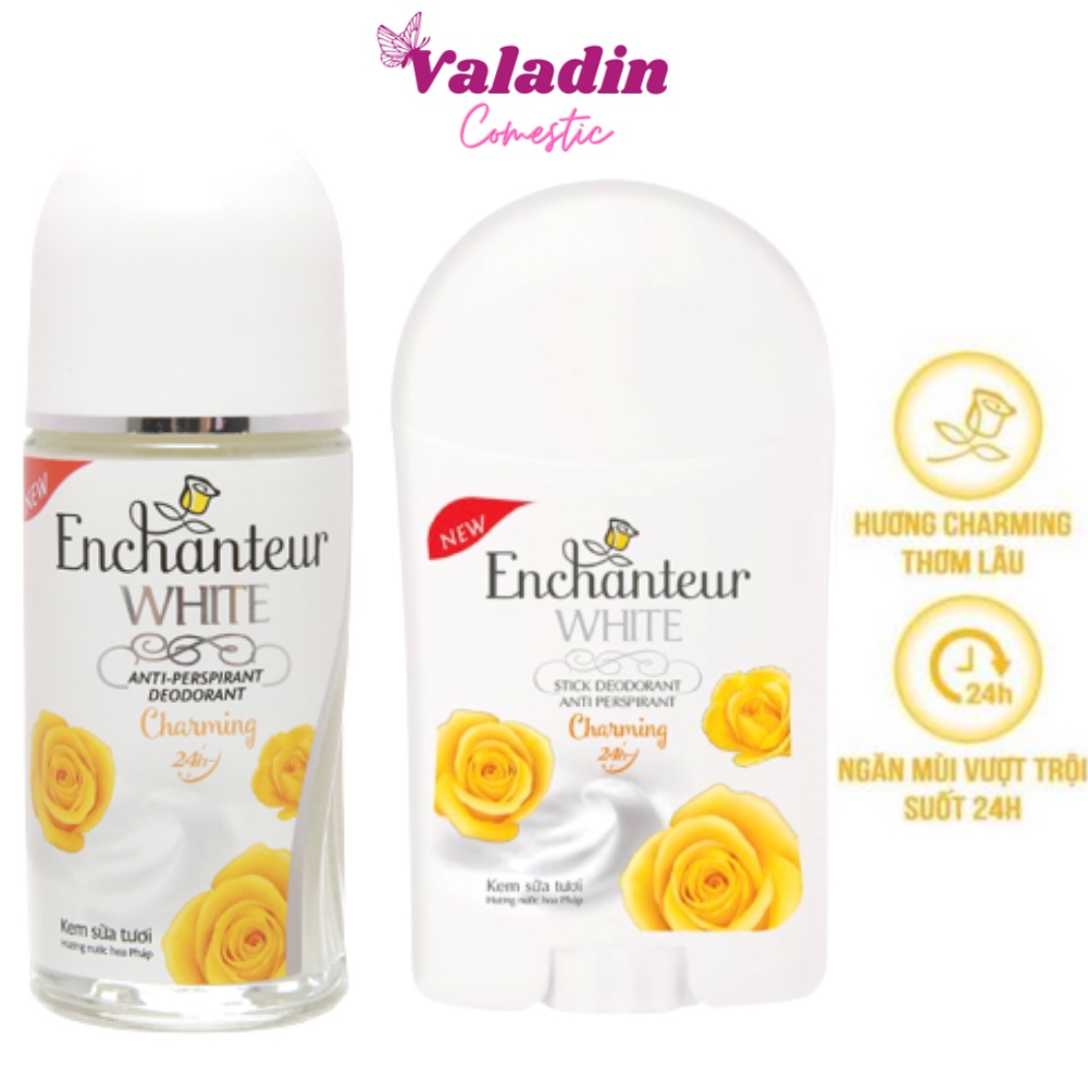 Sáp lăn nách trắng da ENCHANTEUR Charming 40g / Lăn khử mùi Enchanteur Charming 50ml