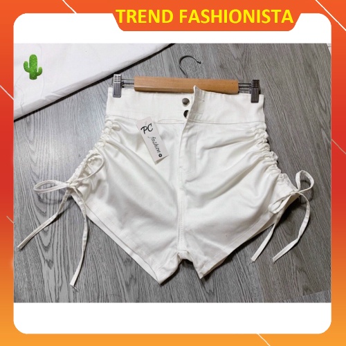 Quần đùi nữ kaki dây rút hai bên lưng cao chất dày mịn hang chuẩn shop
