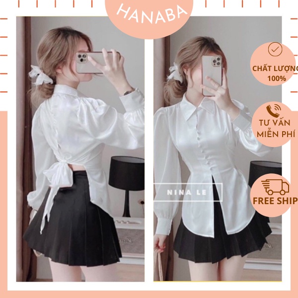 Áo sơ mi kiểu nữ đẹp cột nơ sau lưng mix chân váy xếp ly bigsize 50-90kg siêu dễ thương