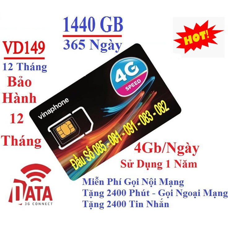 SIM 4G VINA VD89, VD149 TRỌN GÓI 12 THÁNG KHÔNG NẠP TIỀN