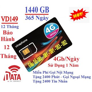 [RẺ VÔ ĐỊCH] Sim 4G Vinaphone đỉnh D60G VD149 12 tháng miễn phí sms, gọi và data