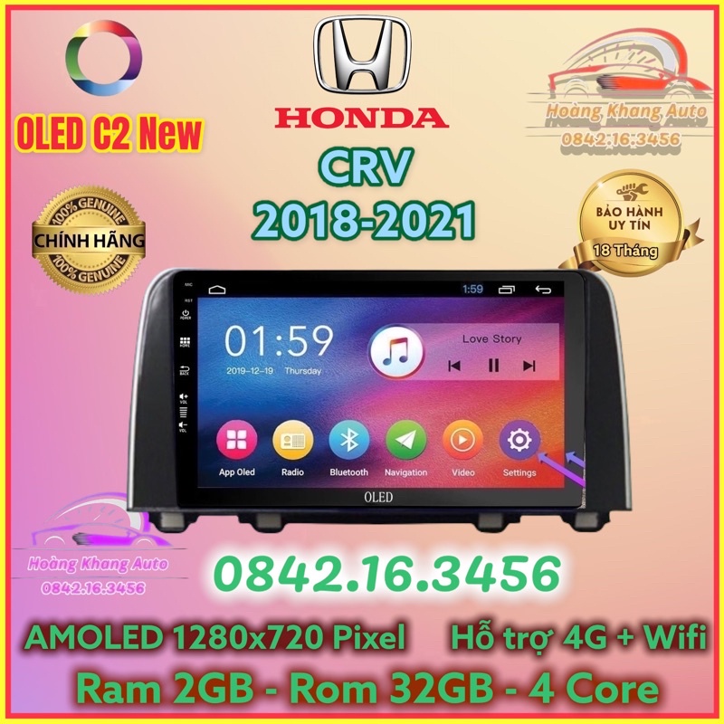 Màn hình Android OLED C2 New Theo Xe HONDA CRV 2018 - 2021, 10 inch kèm dưỡng canbus và jack nguồn zin