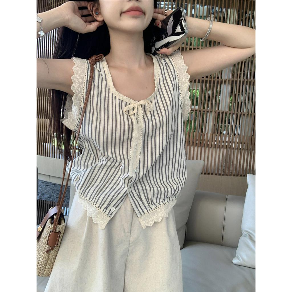Áo Sơ Mi Sọc Khâu Ren Hàn Quốc 64946