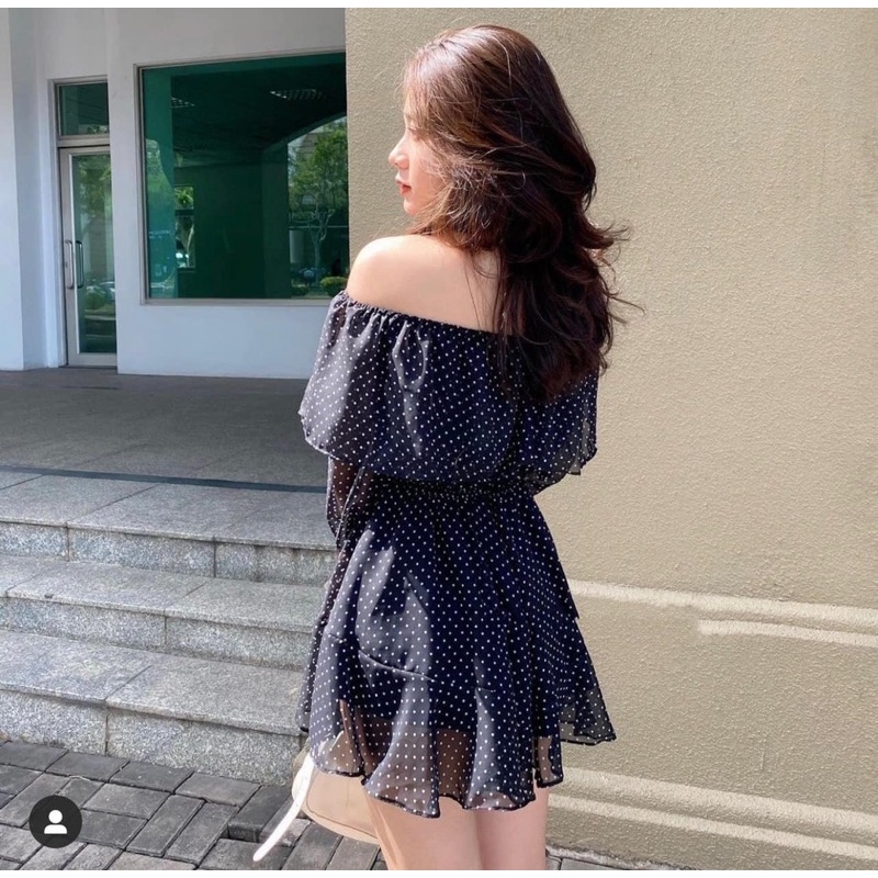 Jumsuit chấm Bi Bẹt Vai Dễ Thương