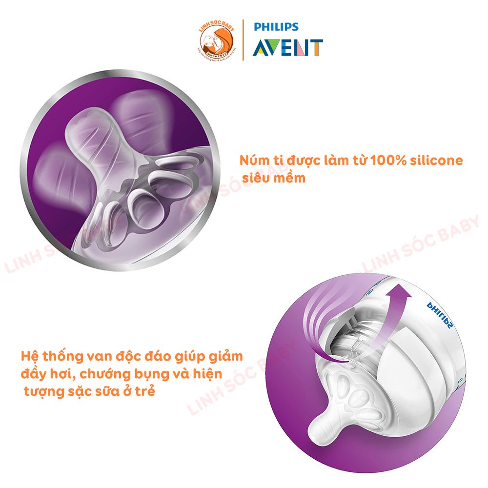 Bình sữa Avent Natural 125ml - 260ml [Chính hãng phân phối] | Núm ti siêu mềm, đủ lựa chọn size núm ti cho bé từ sơ sinh