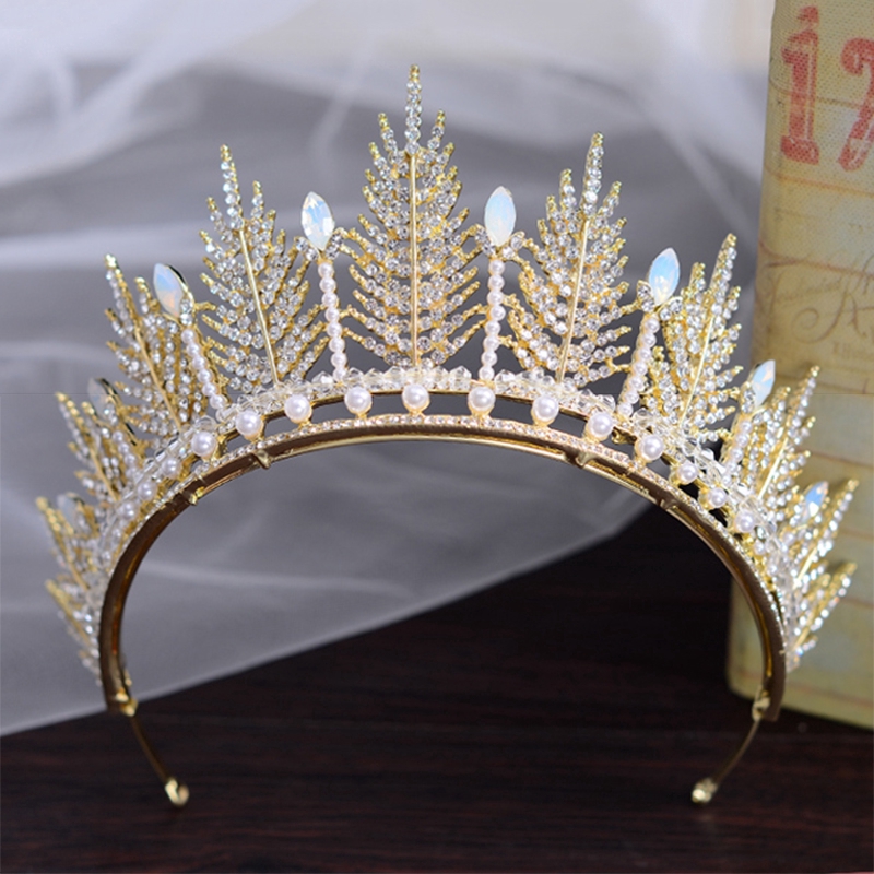 Bộ vương miện và khuyên tai đính đá pha lê sáng bóng phong cách công chúa thời trang cho nữ
