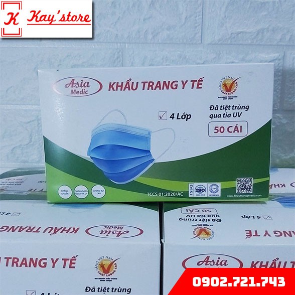 [1 HỘP 50 CÁI] Khẩu trang y tế 4 lớp kháng khuẩn - ASIA MEDIC