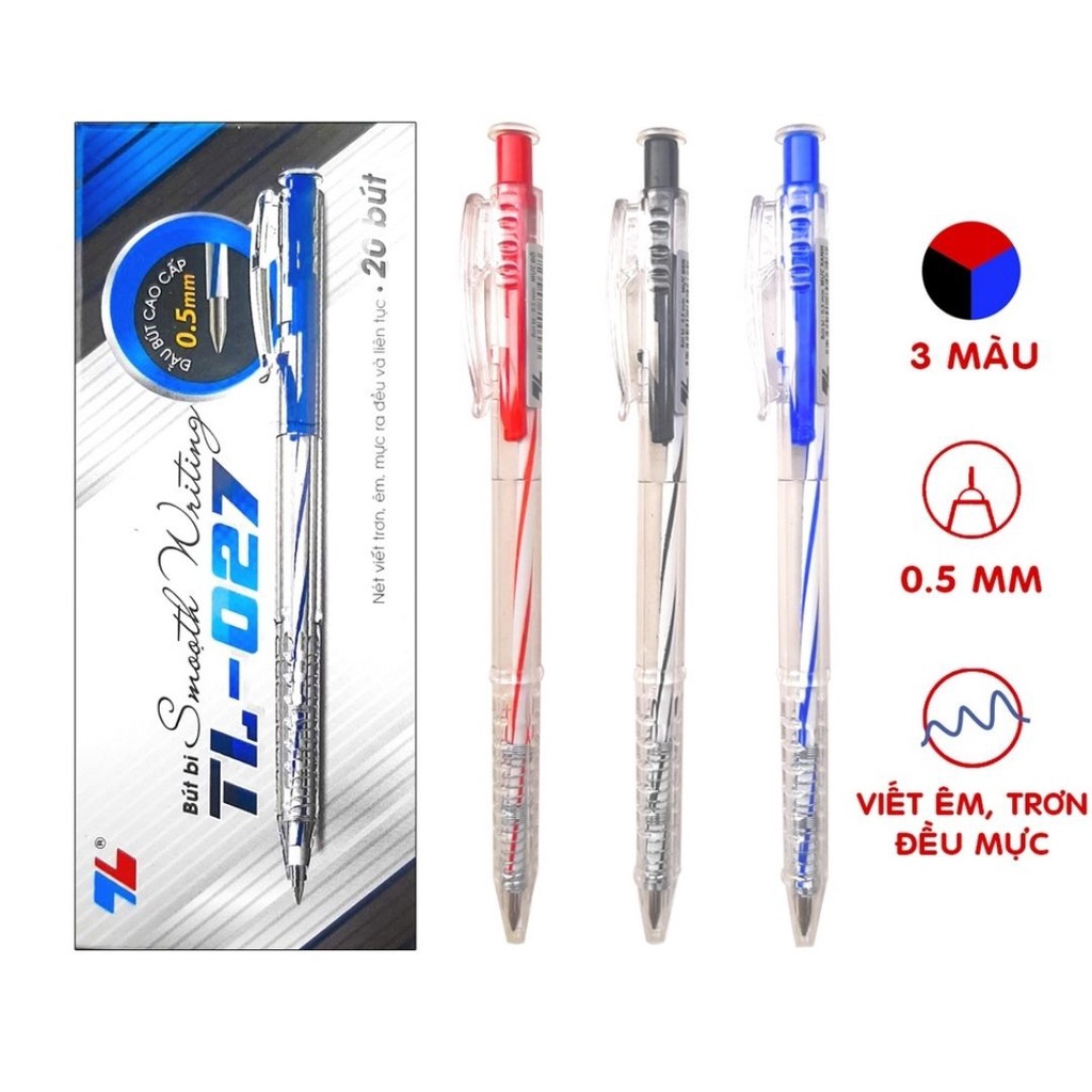 Bút bi Thiên Long TL 027 viết bi TL đủ 3 màu XANH ĐỎ ĐEN