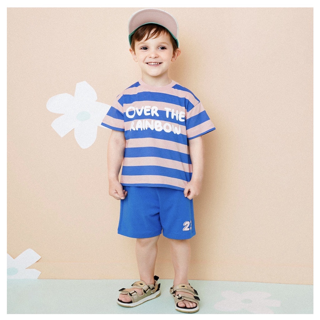 Quần đùi cotton Hej Mini màu xanh cạp hồng số 23